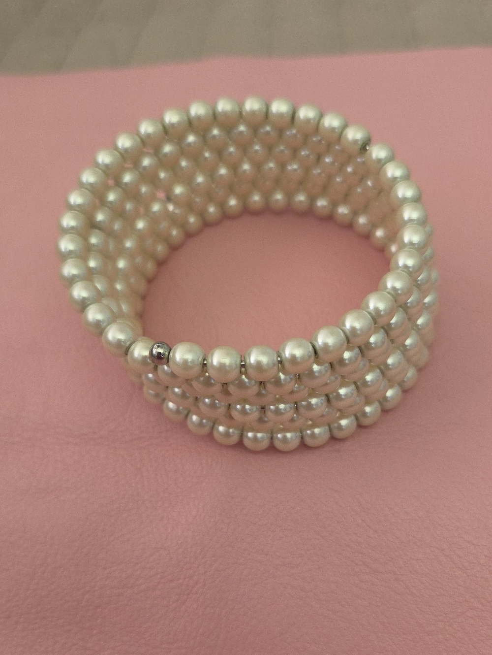 Classic White Pearl Multi-Row Stretch Clamper Bracelet - Unbranded